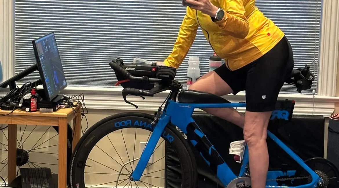 Hilary on bike trainer