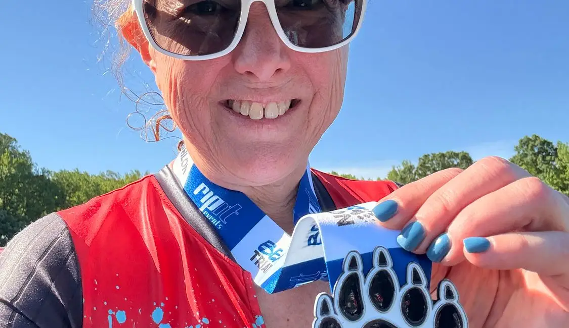 hilary finishes bear traithlon
