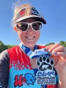 hilary finishes bear traithlon