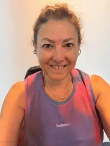 Hilary riding a recumbent bike